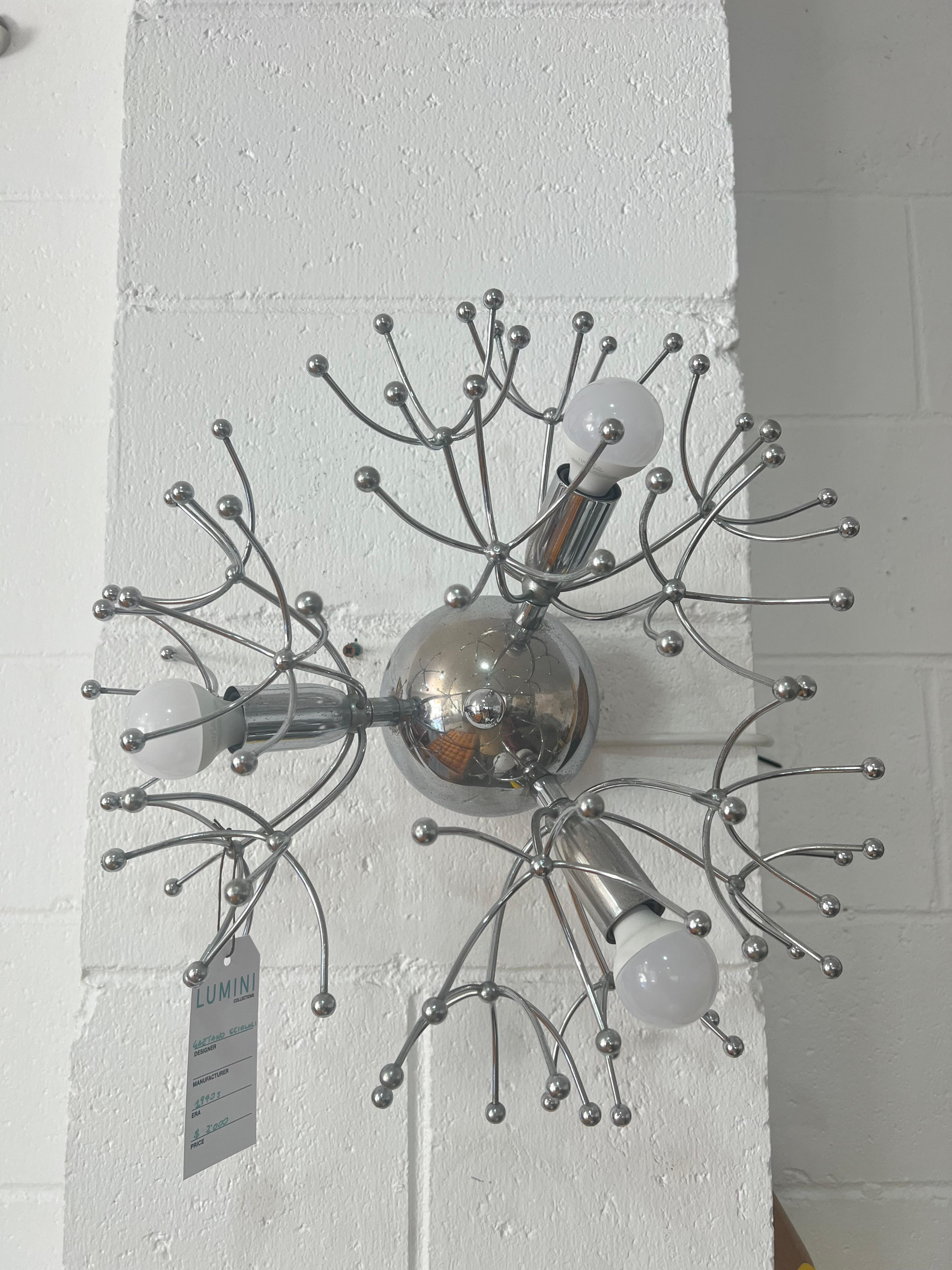 Italian Sputnik chrome wall lamp by Gaetano Sciolari.
