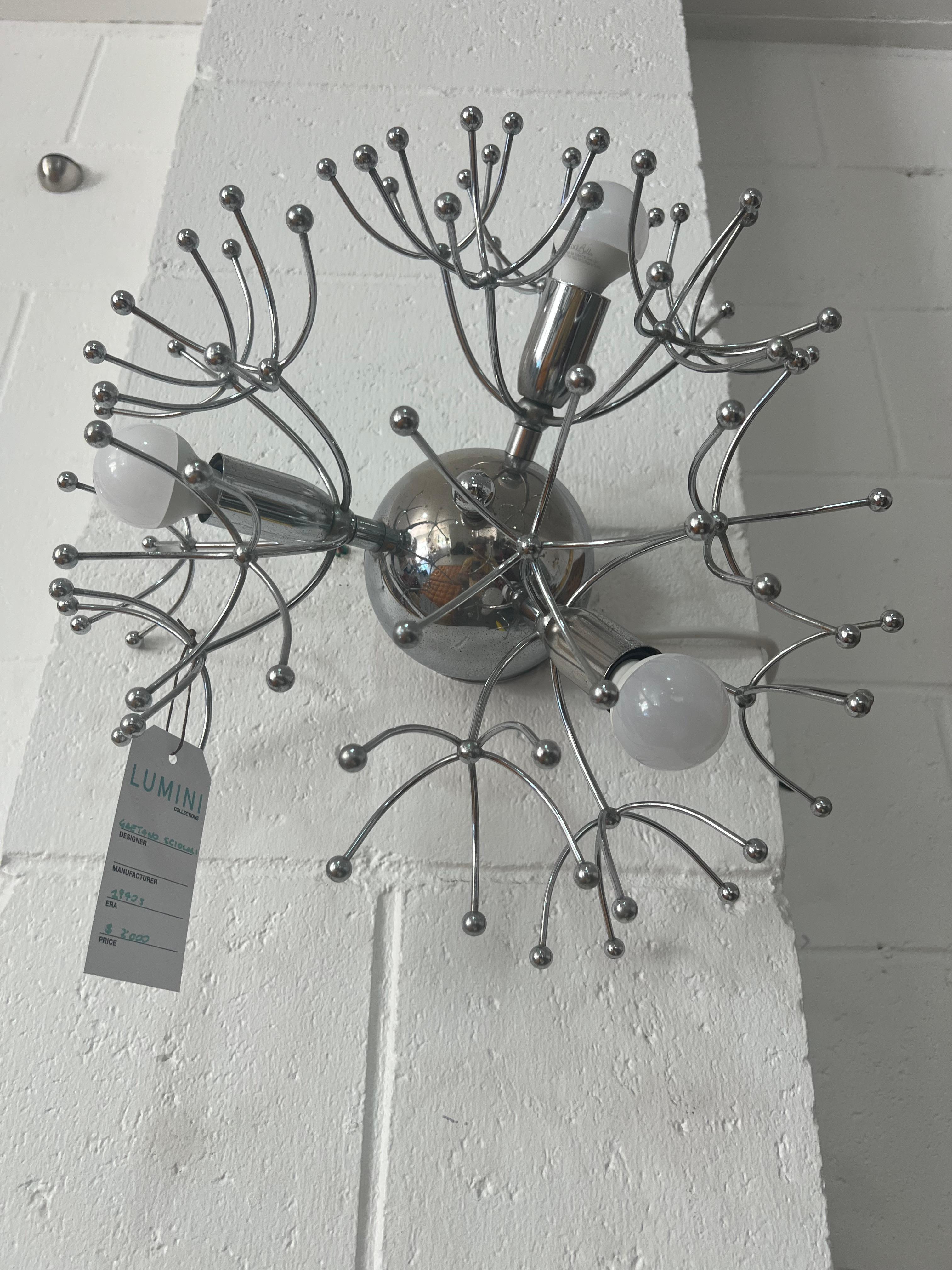 Lámpara de pared Sputnik vintage italiana cromada de Gaetano Sciolari mediados del siglo XX en venta