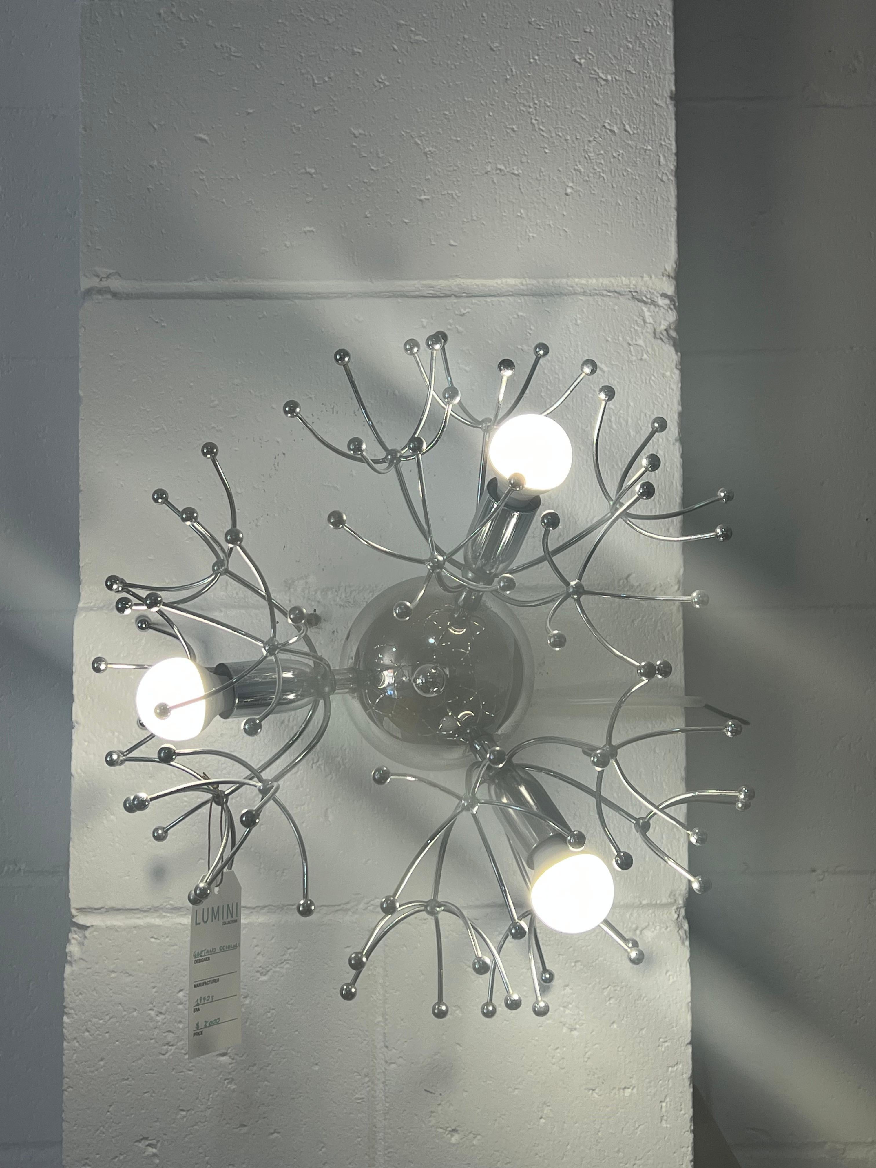 Lámpara de pared Sputnik vintage italiana cromada de Gaetano Sciolari en venta 1