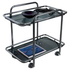 Vintage italian chromed bar cart for drinks with wheels, 1970's space age object