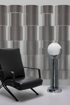 Vintage Italian Chromed Floor Lamp with Opaline Ball and Smoked Glass Blades