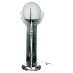 Vintage Italian Chromed Floor Lamp with Opaline Ball and Smoked Glass Blades