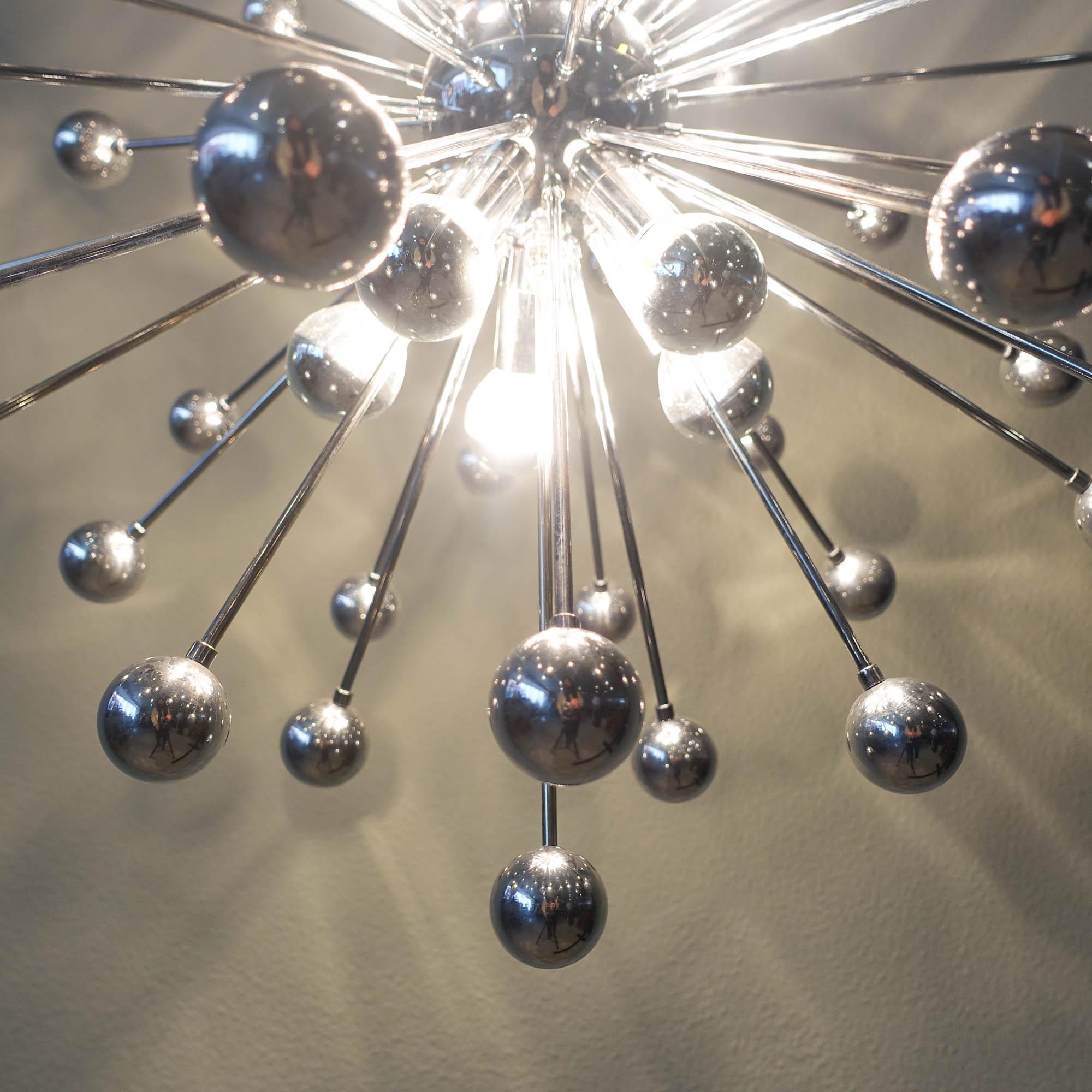 Vintage Italian Chromed Steel Sputnik Ceiling Lamp, 1970s For Sale 4