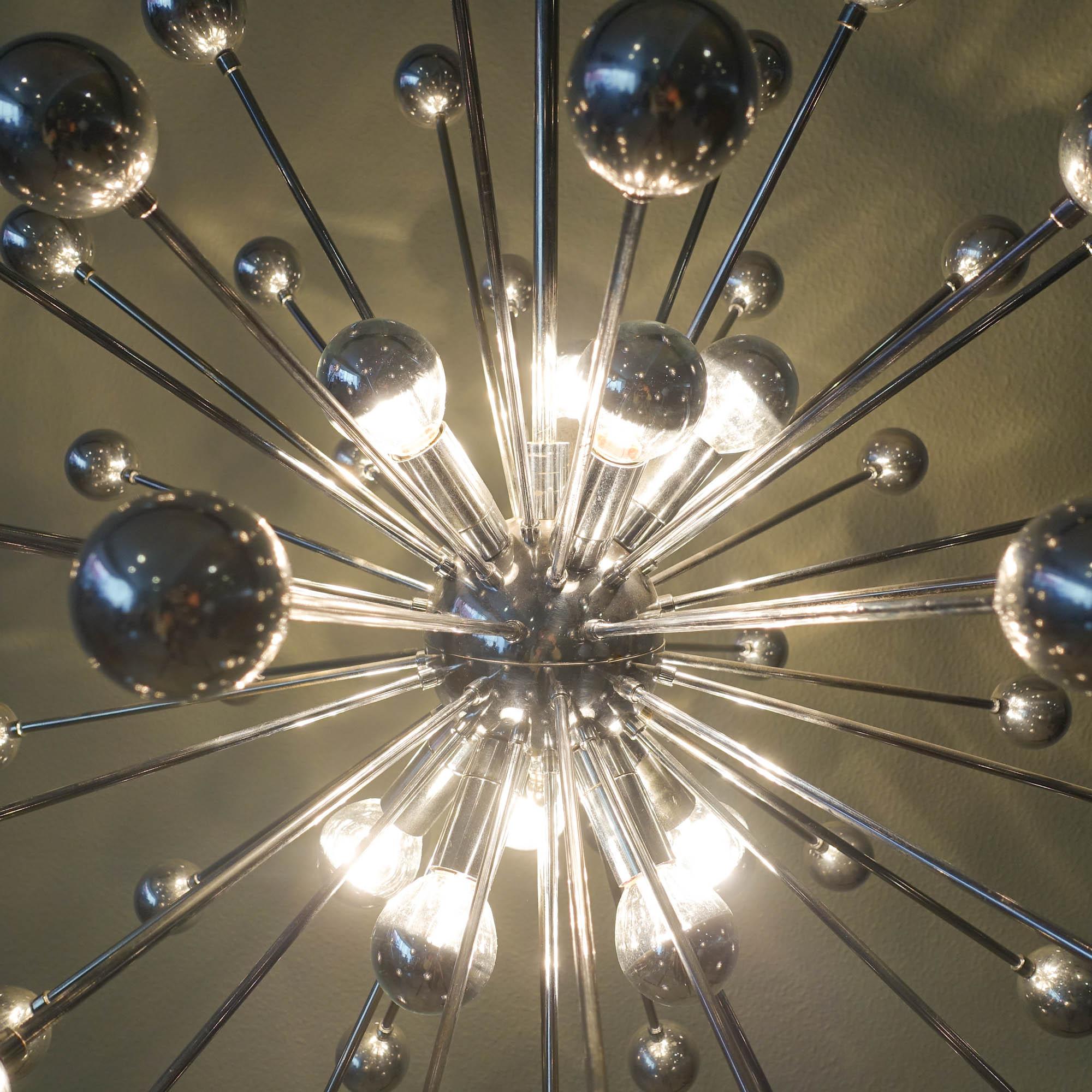 Metal Vintage Italian Chromed Steel Sputnik Ceiling Lamp, 1970s For Sale