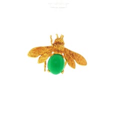 Vintage Italian Chrysoprase and 18K Yellow Gold Textured Bee