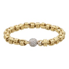 Vintage Italian Chunky Twisted Link Bracelet with Diamond Clasp in Yellow Gold