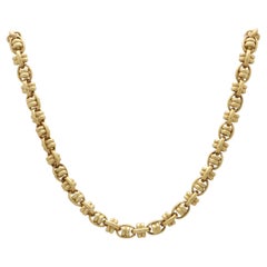 Vintage Italian Chunky Twisted Link Necklace with Diamond Clasp in Yellow Gold