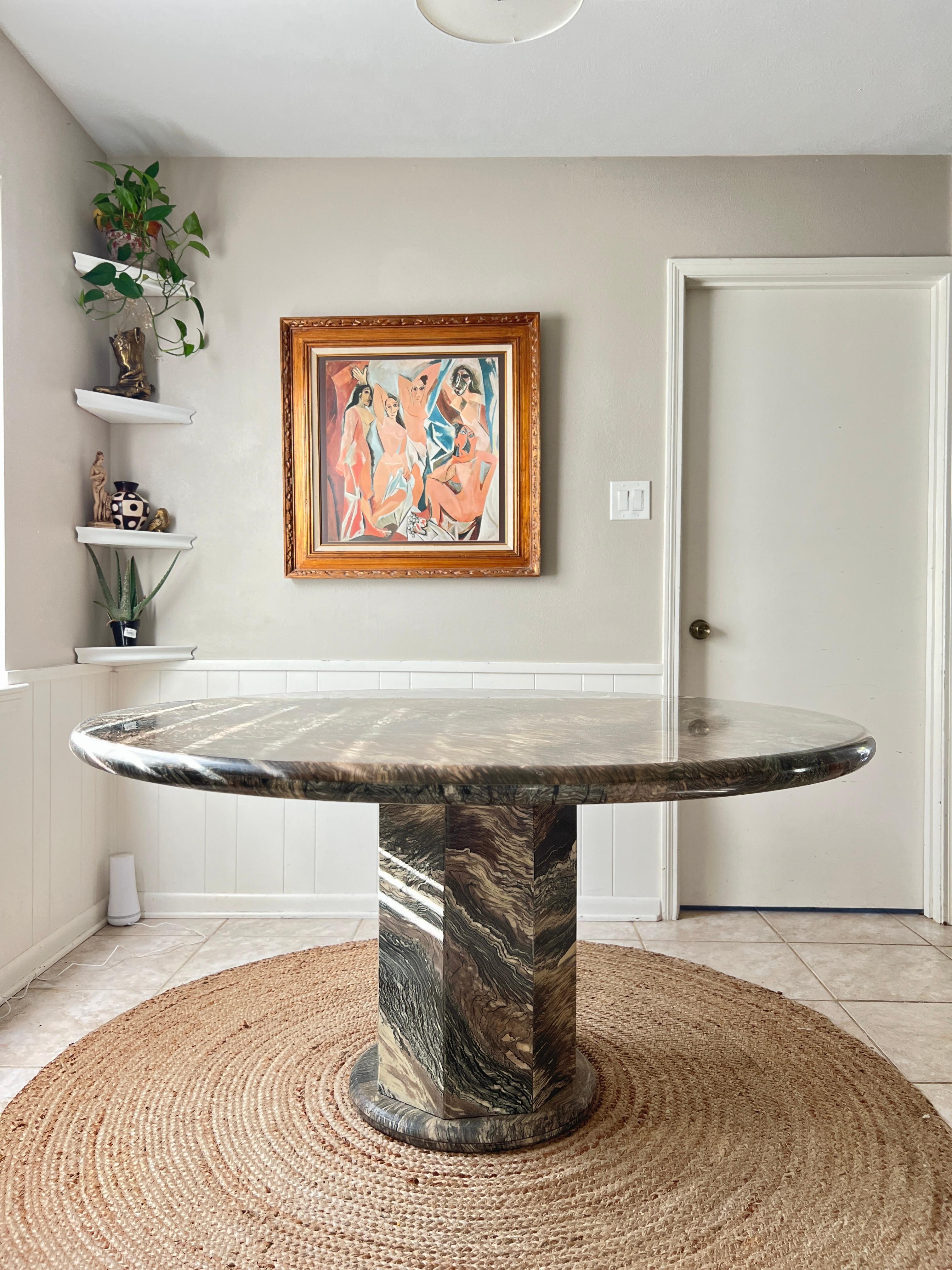 Vintage Italian Cipollino Marble Round Dining Table Attributed to Roche Bobois 6