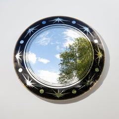 Vintage Italian Circular Convex Wall Mirror With Starburst Design 1950s