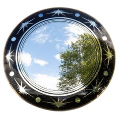 Vintage Italian Circular Convex Wall Mirror With Starburst Design 1950s