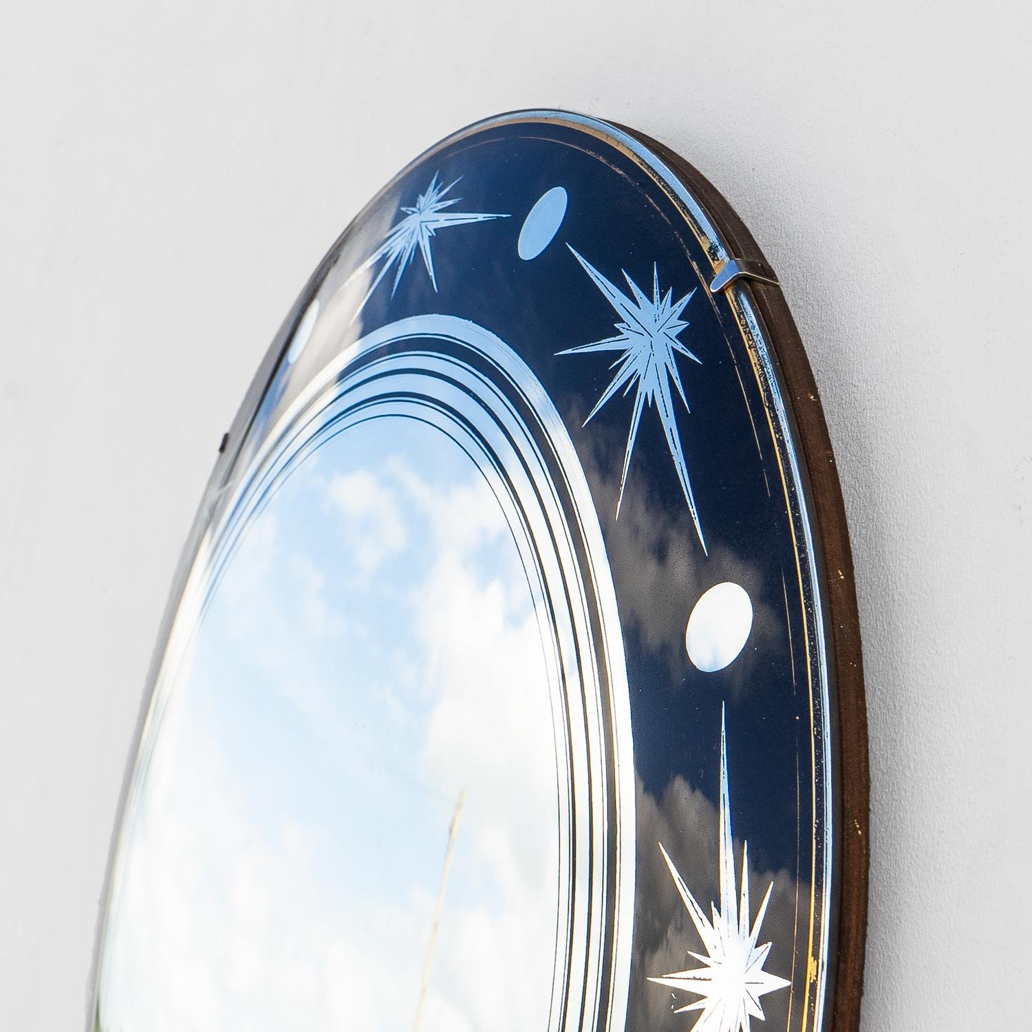 Vintage Italian Circular Convex Wall Mirror With Starburst Design 1950s 6