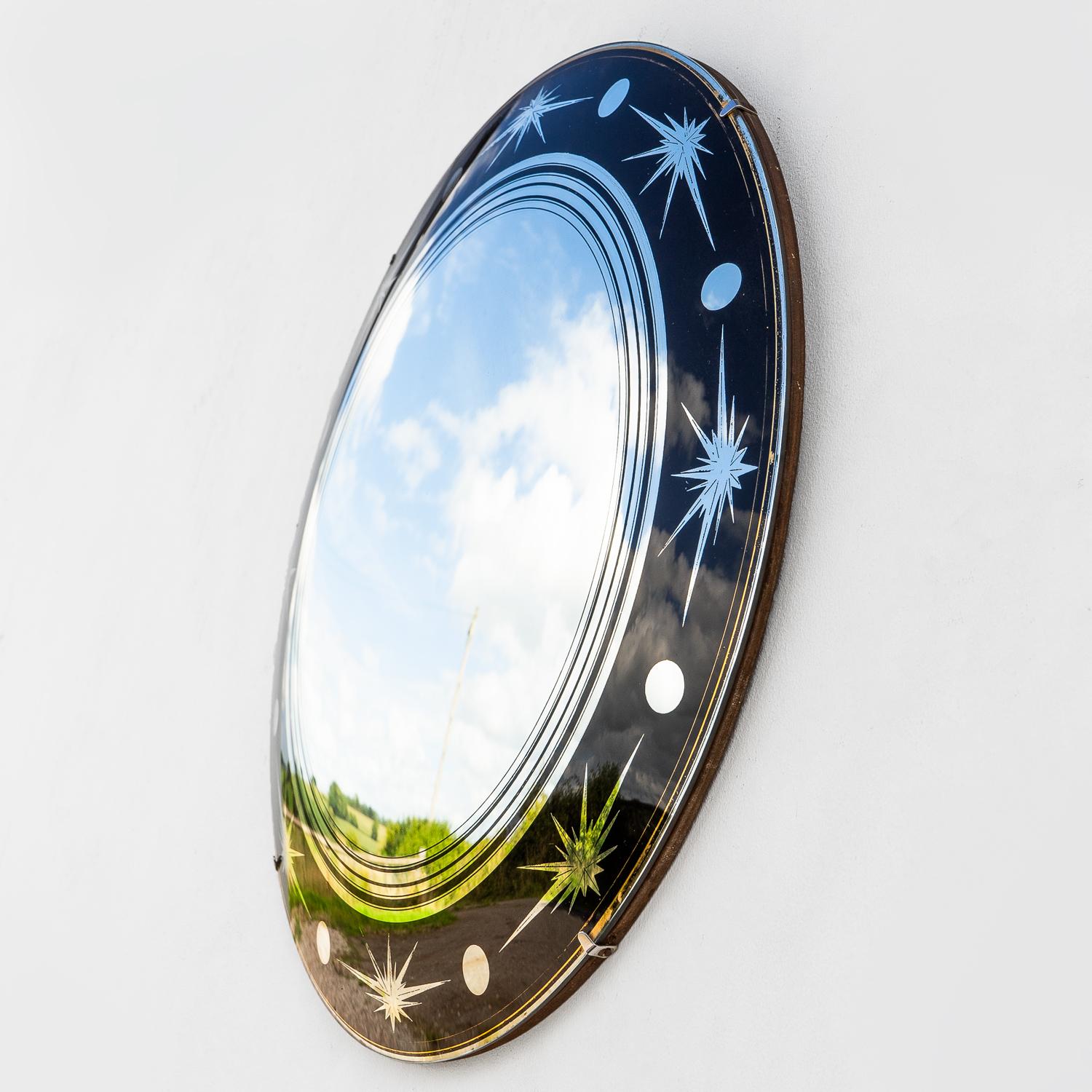 Vintage Italian Circular Convex Wall Mirror With Starburst Design 1950s 4