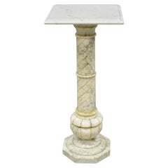 Vintage Italian Classical Carved Marble Column Form Square Top Pedestal Stand