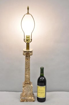Vintage Italian Classical Marble Carved Corinthian Column Table Lamp