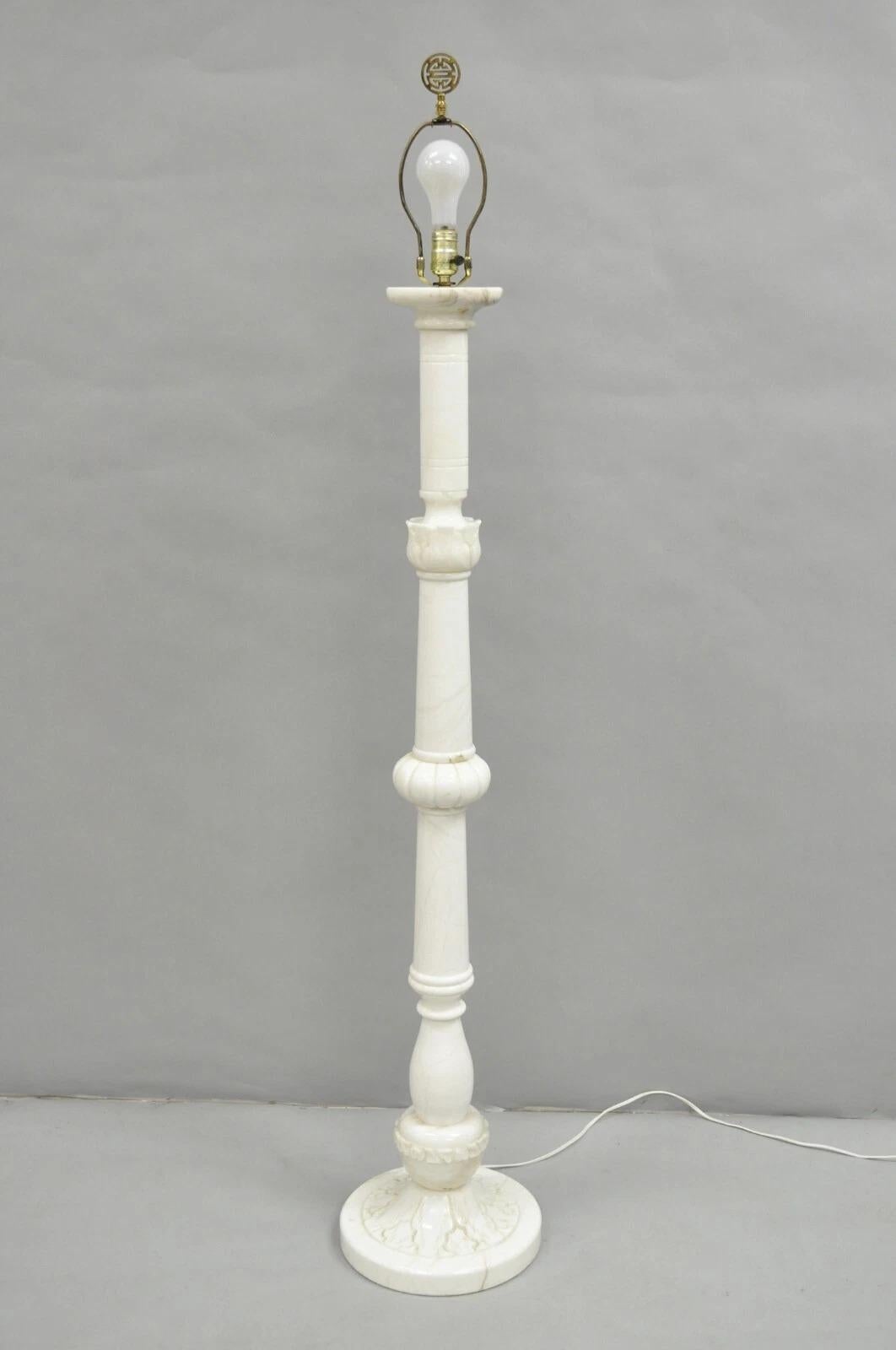 Vintage Italian Classical Carved Solid Marble Column Pole Floor Lamp For Sale 5