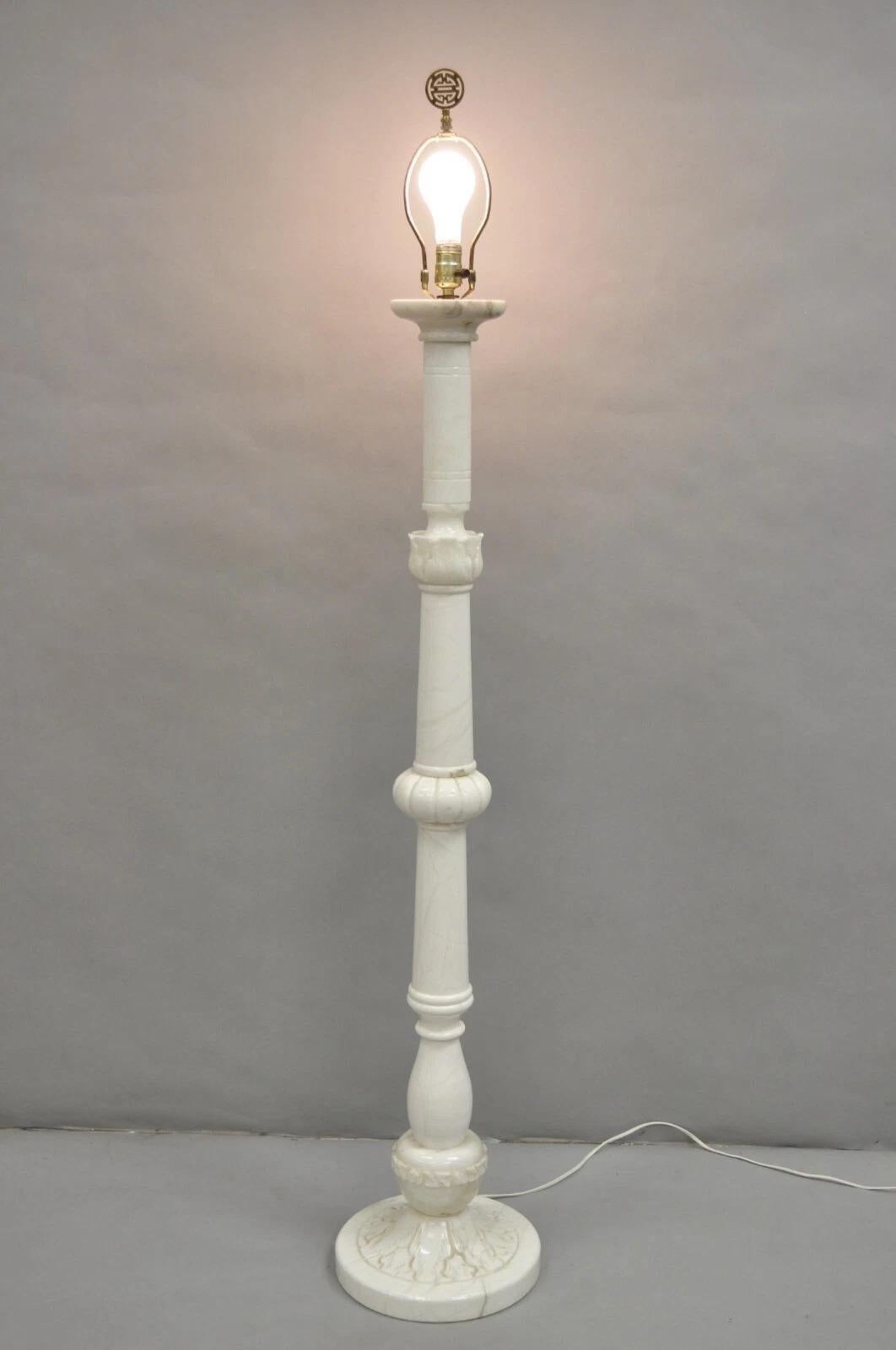 Vintage Italian Classical Carved Solid Marble Column Floor Lamp. Circa Late 20th Century. Measurements: 63