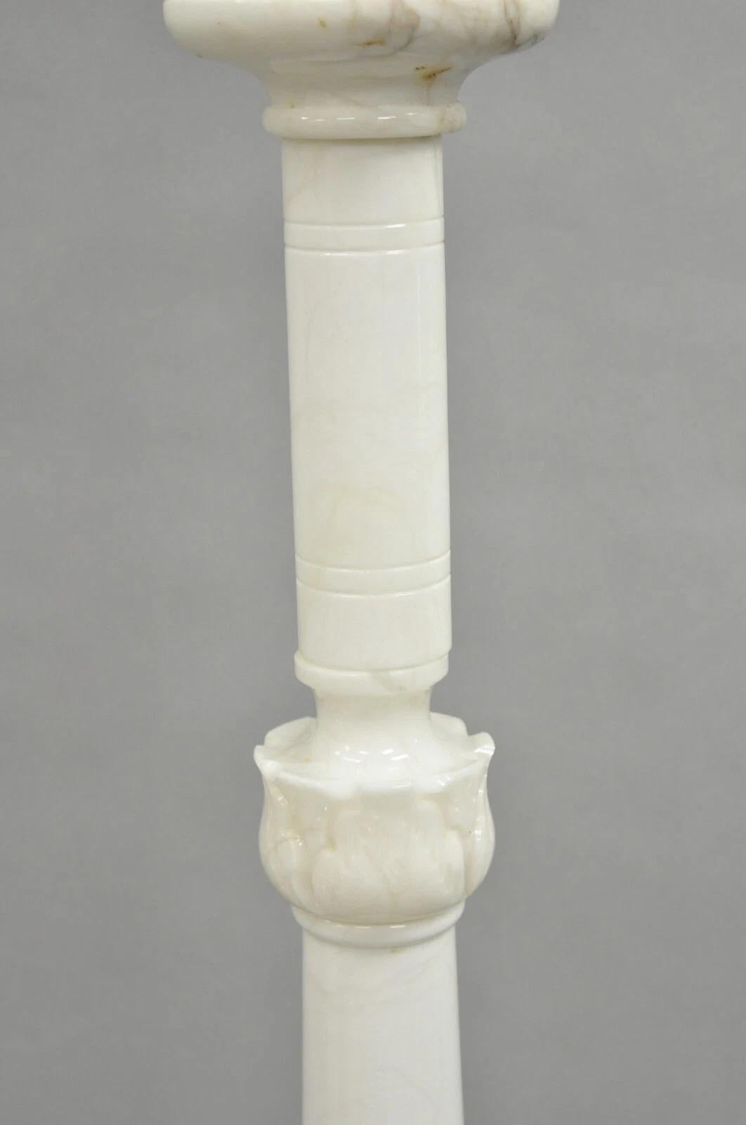 Vintage Italian Classical Carved Solid Marble Column Pole Floor Lamp In Good Condition For Sale In Philadelphia, PA