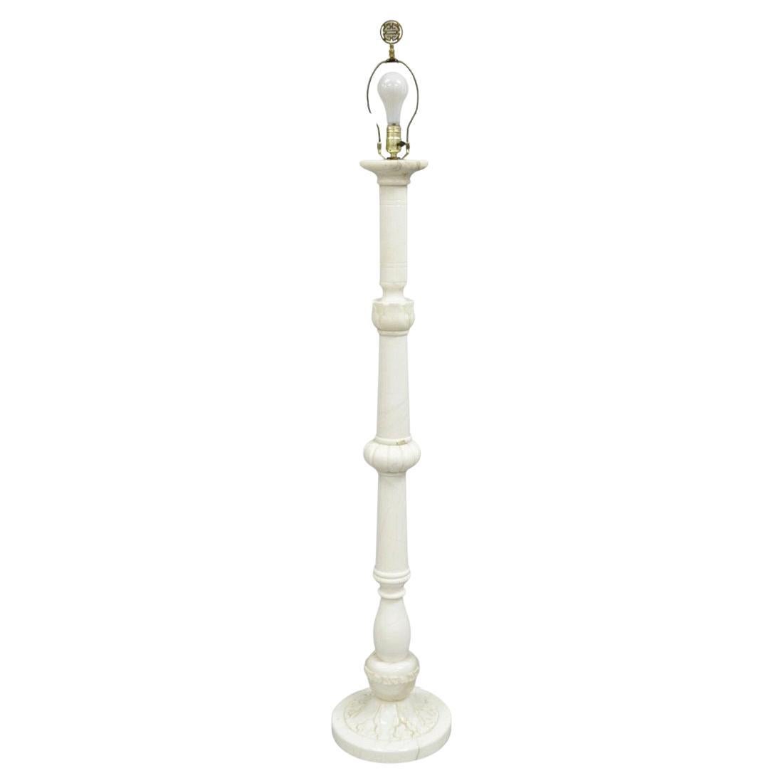 Italienische klassische geschnitzte Säulenstange-Stehlampe aus massivem Marmor, Vintage