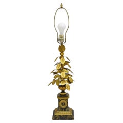 Vintage Italian Classical Leafy Foliate Gold vergoldet Kranz Metall Tischlampe