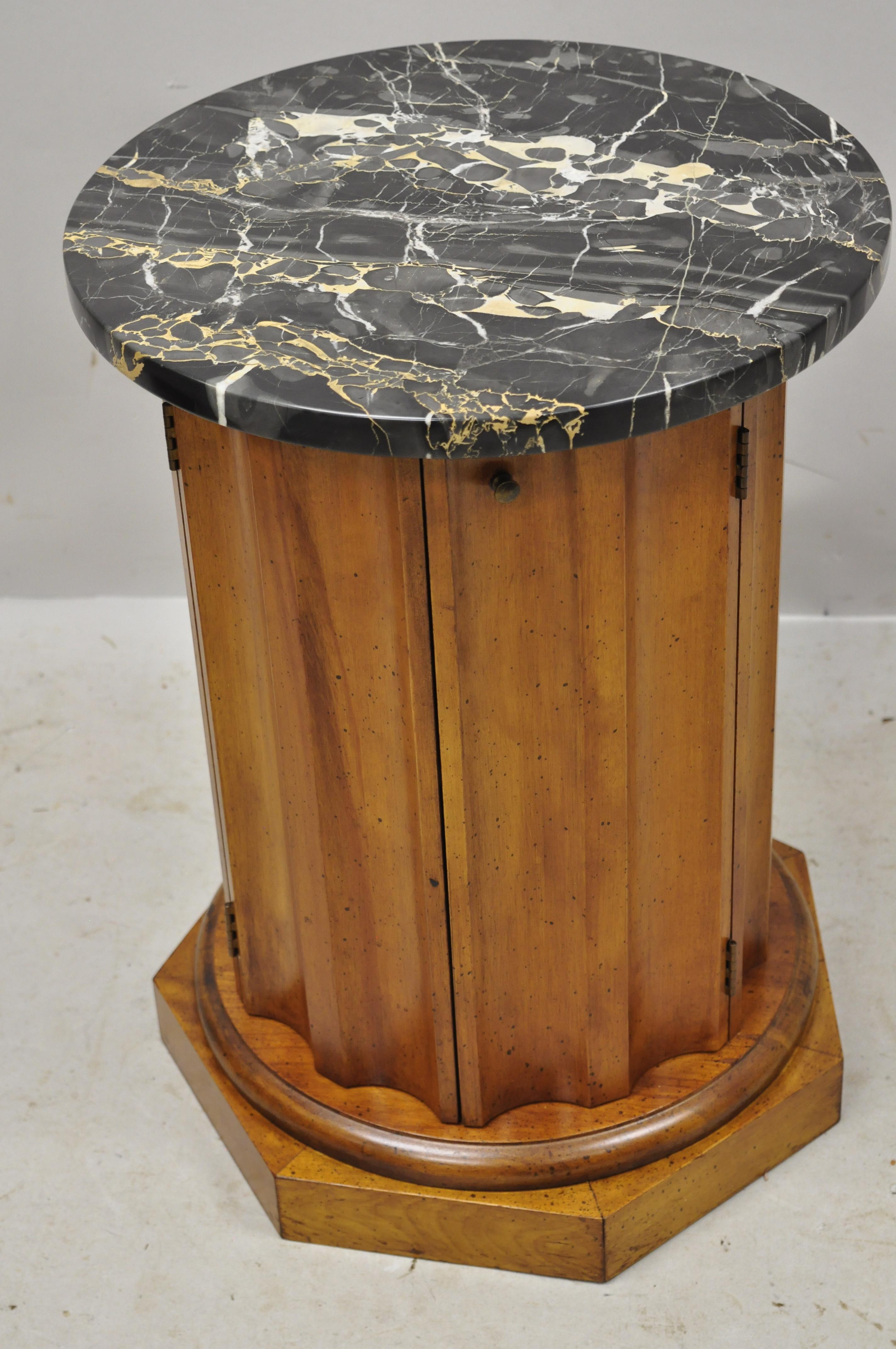 Vintage Italian Classical Round Marble Top Fluted Column Cabinet Pedestal Stand 4