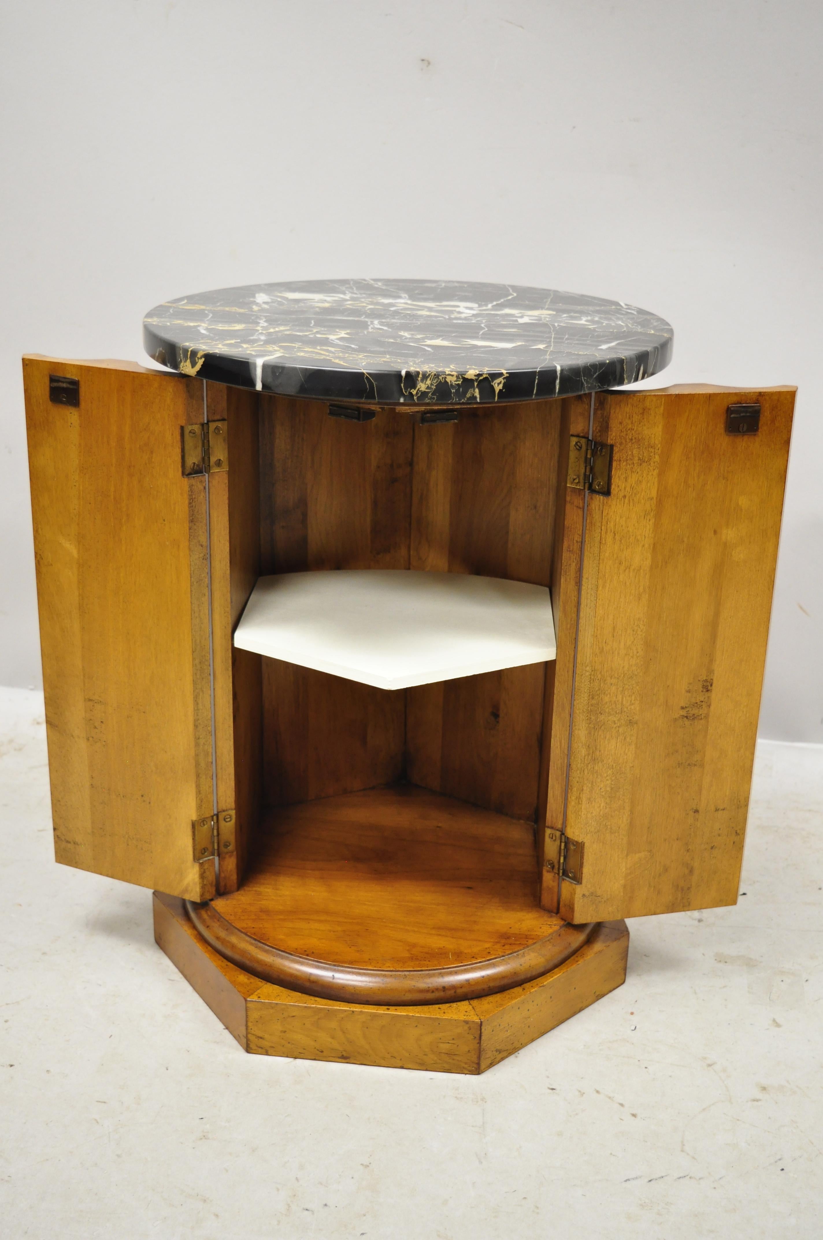 Vintage Italian Classical Round Marble Top Fluted Column Cabinet Pedestal Stand In Good Condition In Philadelphia, PA