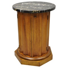 Vintage Italian Classical Round Marble Top Fluted Column Cabinet Pedestal Stand