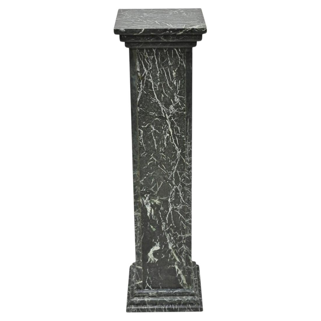 Vintage Italian Classical Style Dark Green Marble Square Column Pedestal Stand