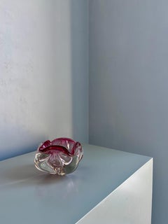 Vintage Italian Clear and Pink Murano Glass Bowl, 1950s