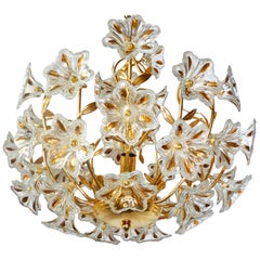 Vintage Italian Clear Gilt Murano Art Glass Flower Bouquet Venini Chandelier