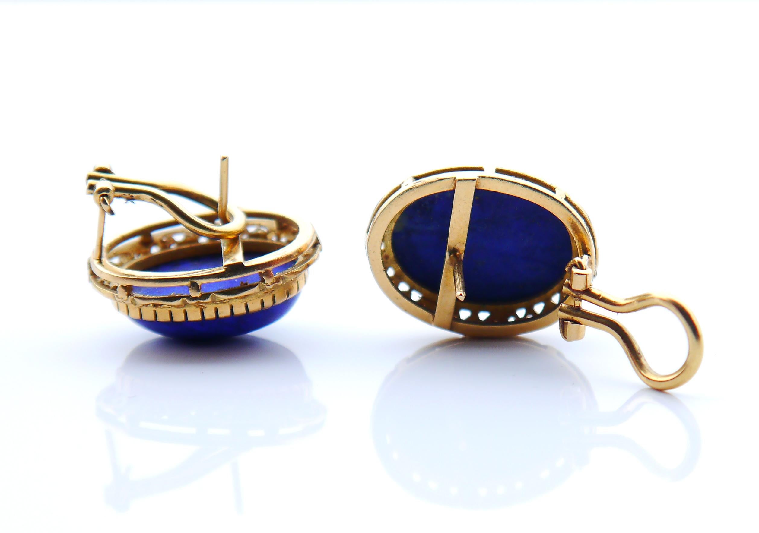 Women's Vintage Italian Clips Earrings 25ctw natural Lapis Lazuli solid 18K Gold / 14 gr For Sale