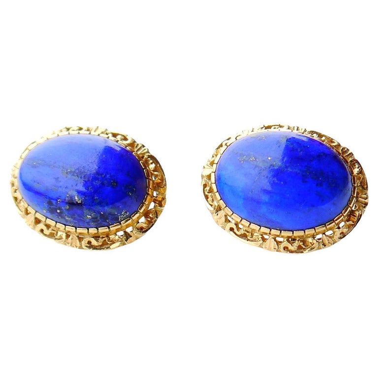 Vintage Italian Clips Earrings 25ctw natural Lapis Lazuli solid