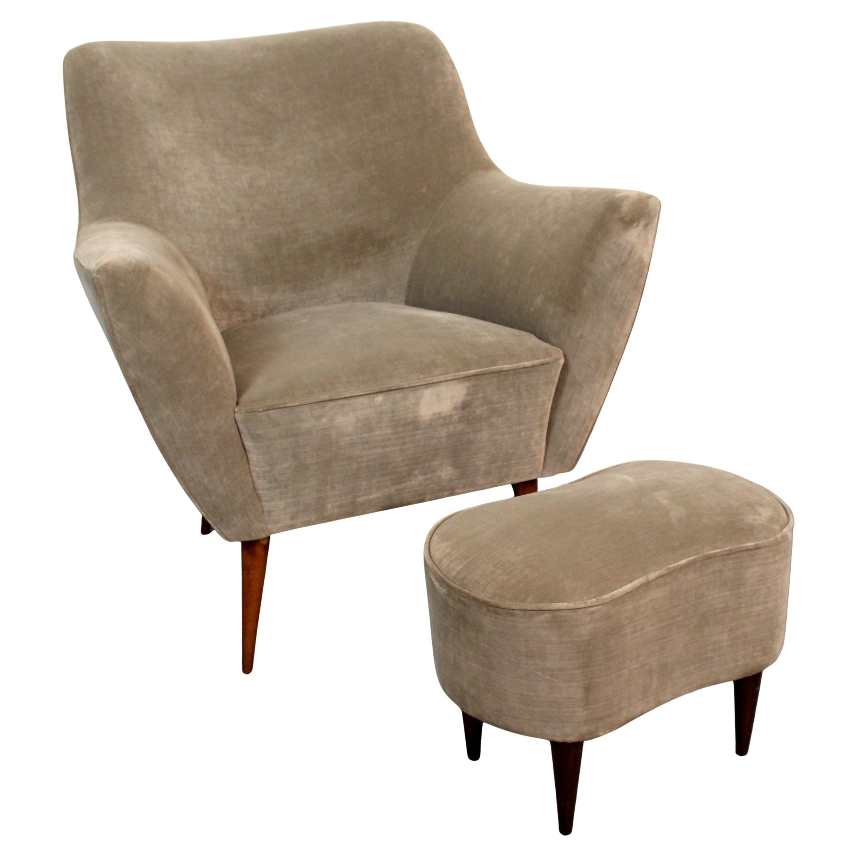 Vintage Italian Club Chair & Ottoman Attribué à Ico Parisi
