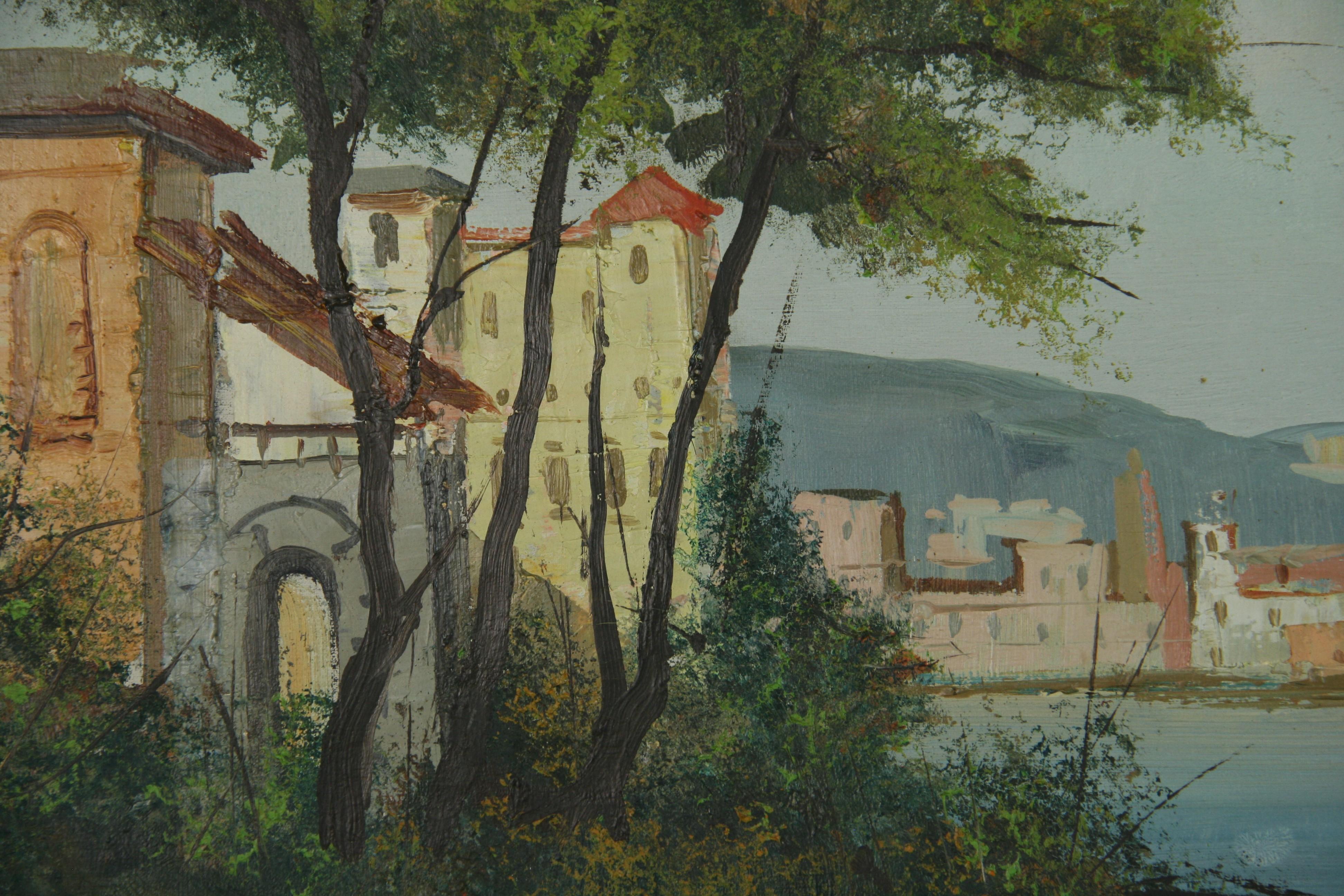 Vintage Italian Coastal Scene  Oil Painting For Sale 1