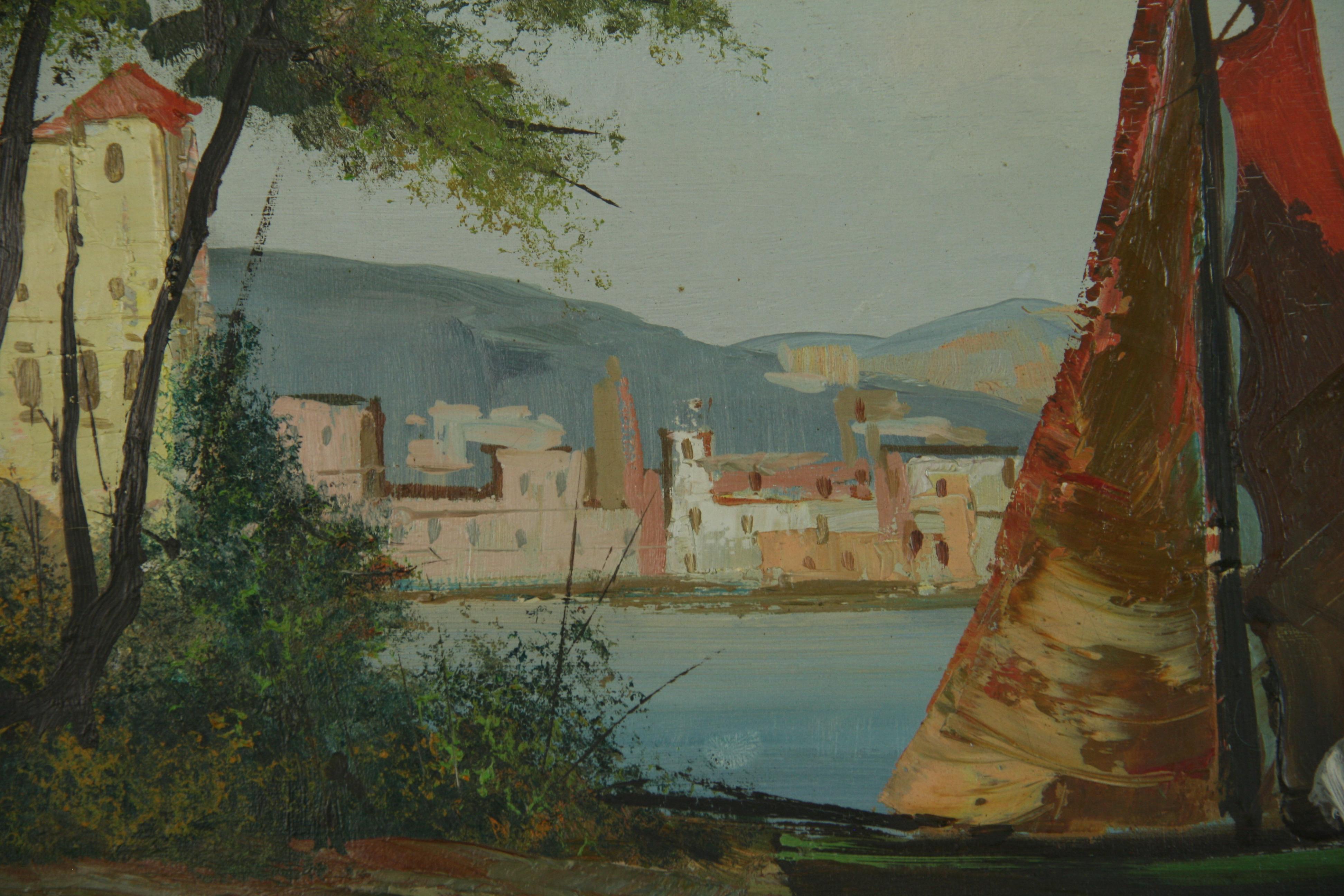 Vintage Italian Coastal Scene  Oil Painting For Sale 2