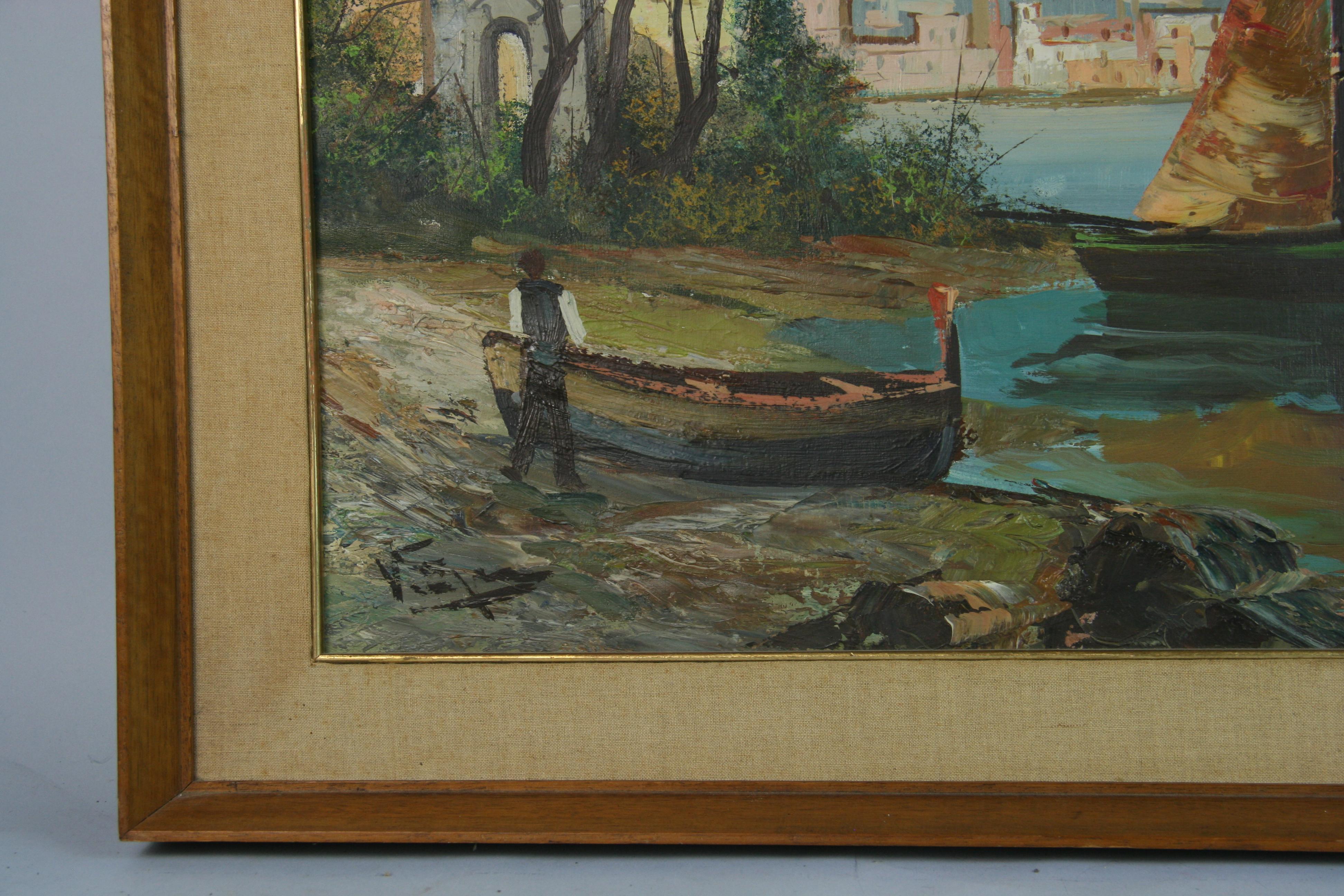 Vintage Italian Coastal Scene  Oil Painting For Sale 3