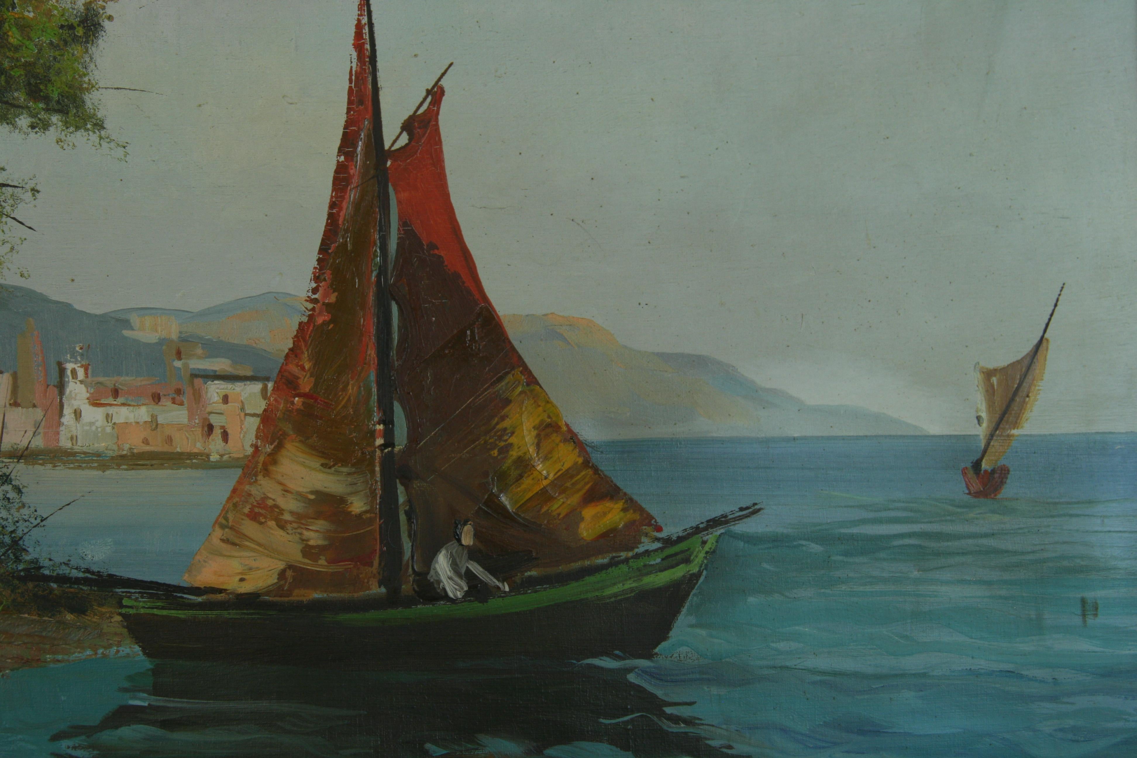 Vintage Italian Coastal Scene  Oil Painting For Sale 4