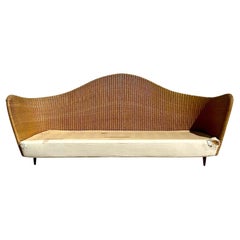 Vintage Italian Coastal Sech Woven Rattan Wave Sofa