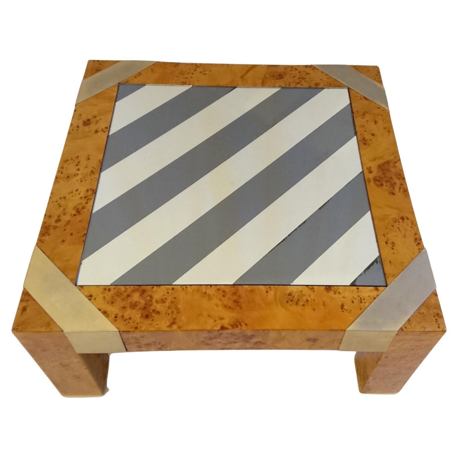 Vintage Italian Coffee Table in Burl and Glass