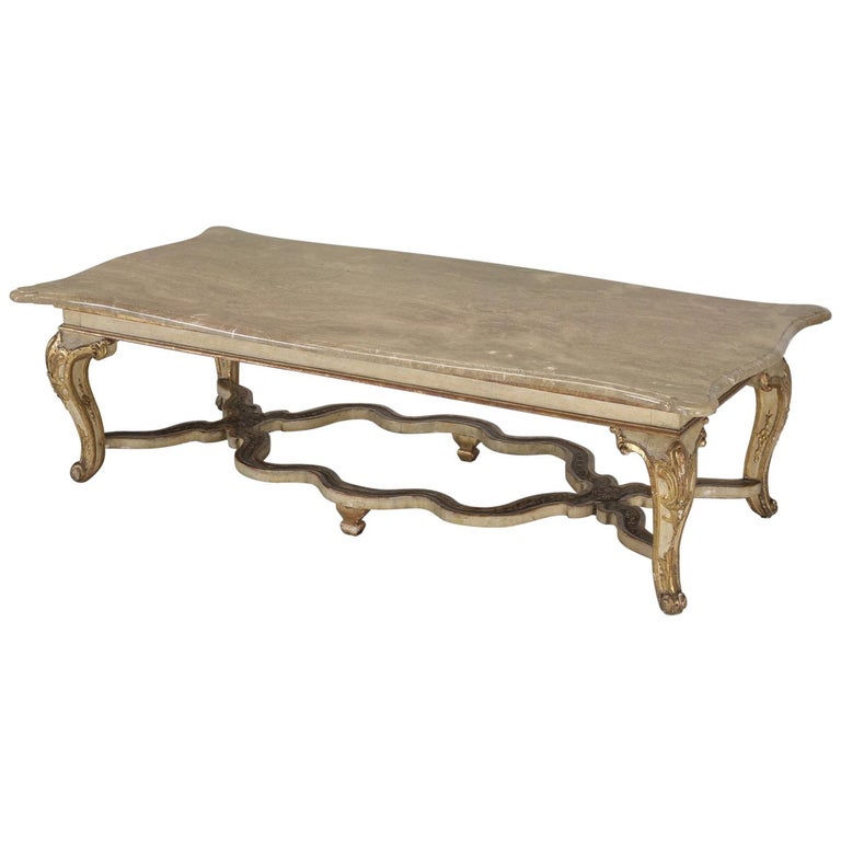 Vintage Italian Coffee Table In Old Original Paint With A Marble Top At 1stdibs