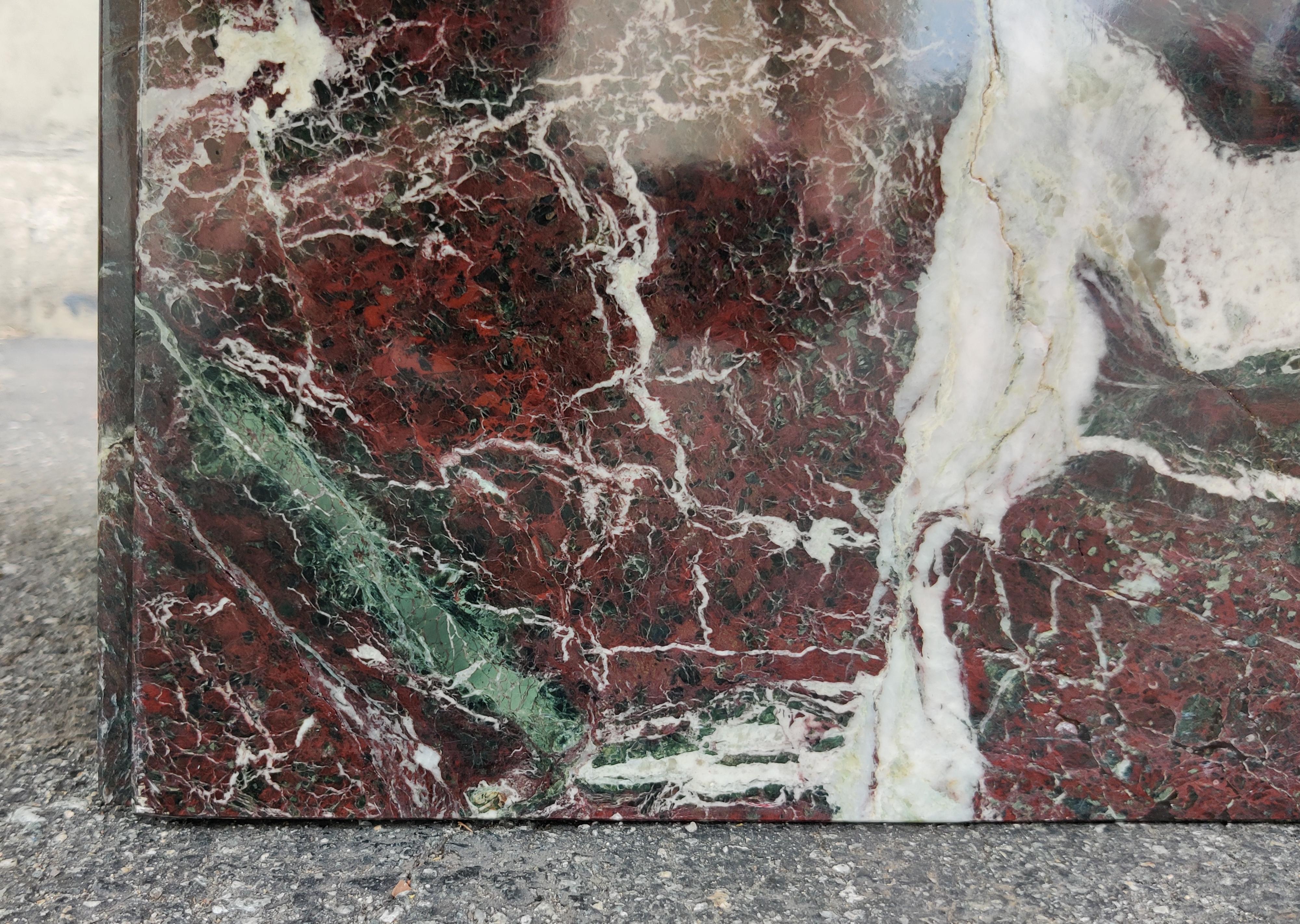 Superb Italian Coffee Table in Rosso Levanto Marble, red green white, 1970s For Sale 1