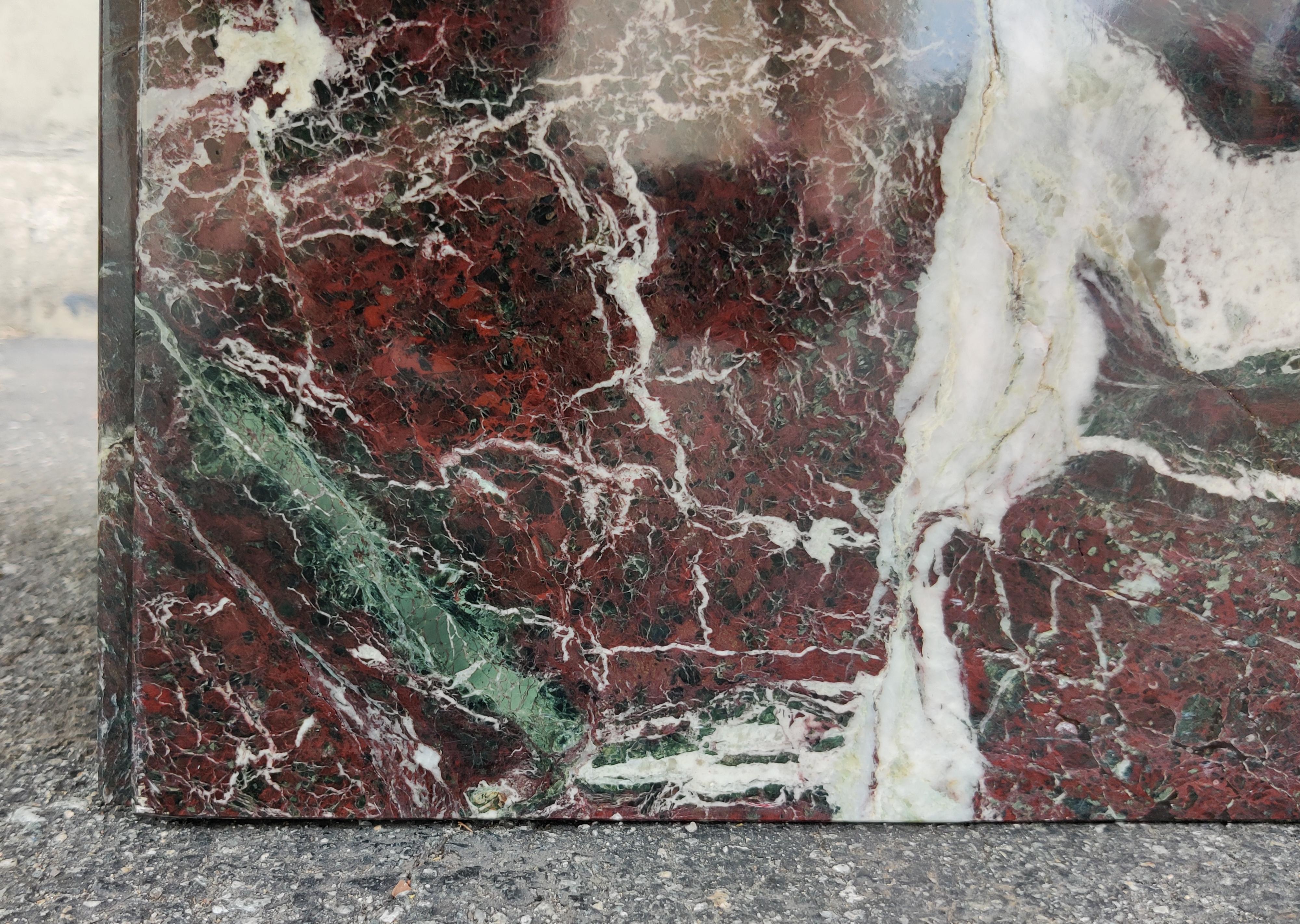 Magnífica mesa de centro italiana de mármol Rosso Levanto, rojo verde blanco, años 70 en venta 1