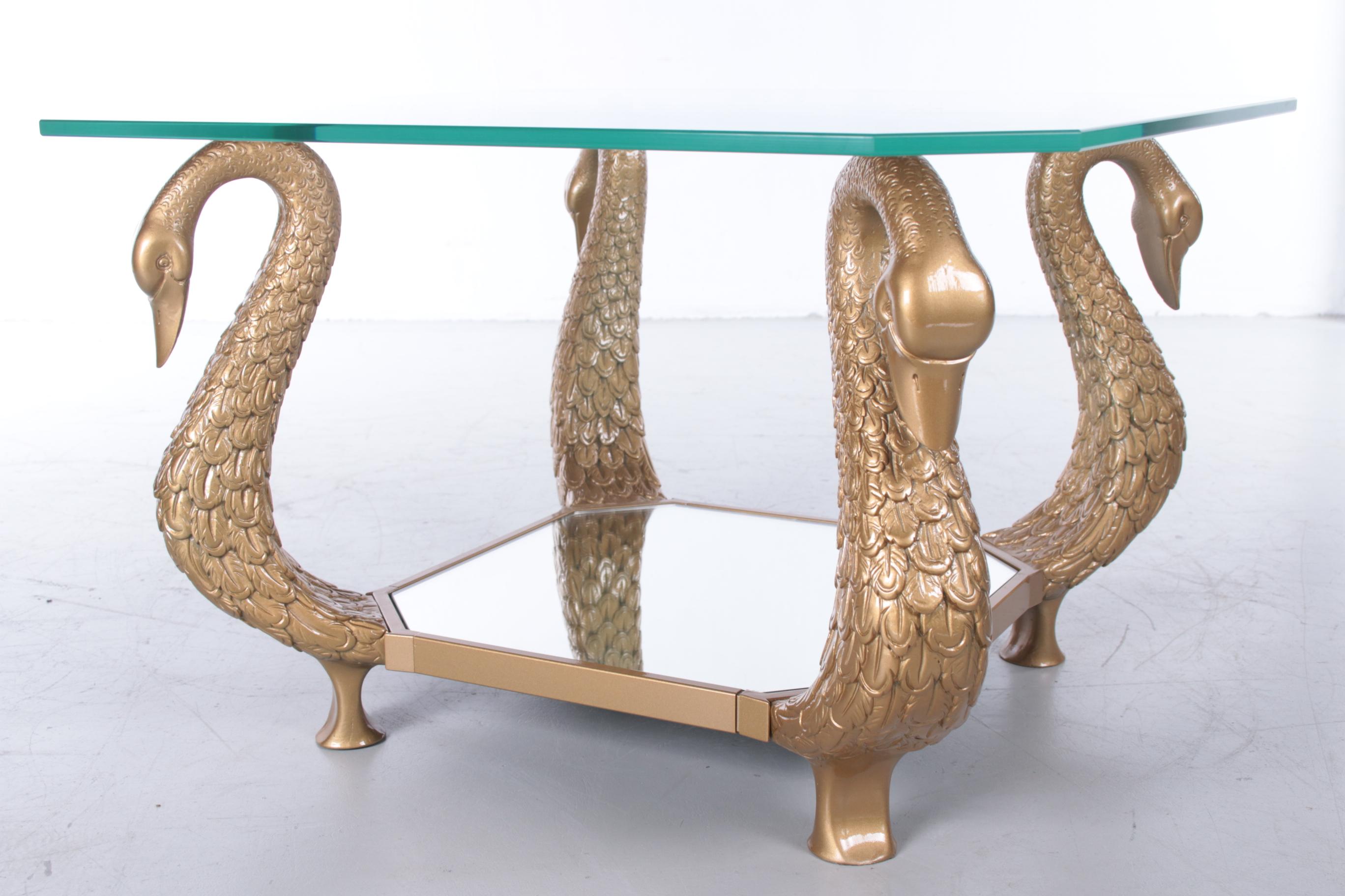 Late 20th Century Vintage Italian Coffee Table with Golden Swans 1970s