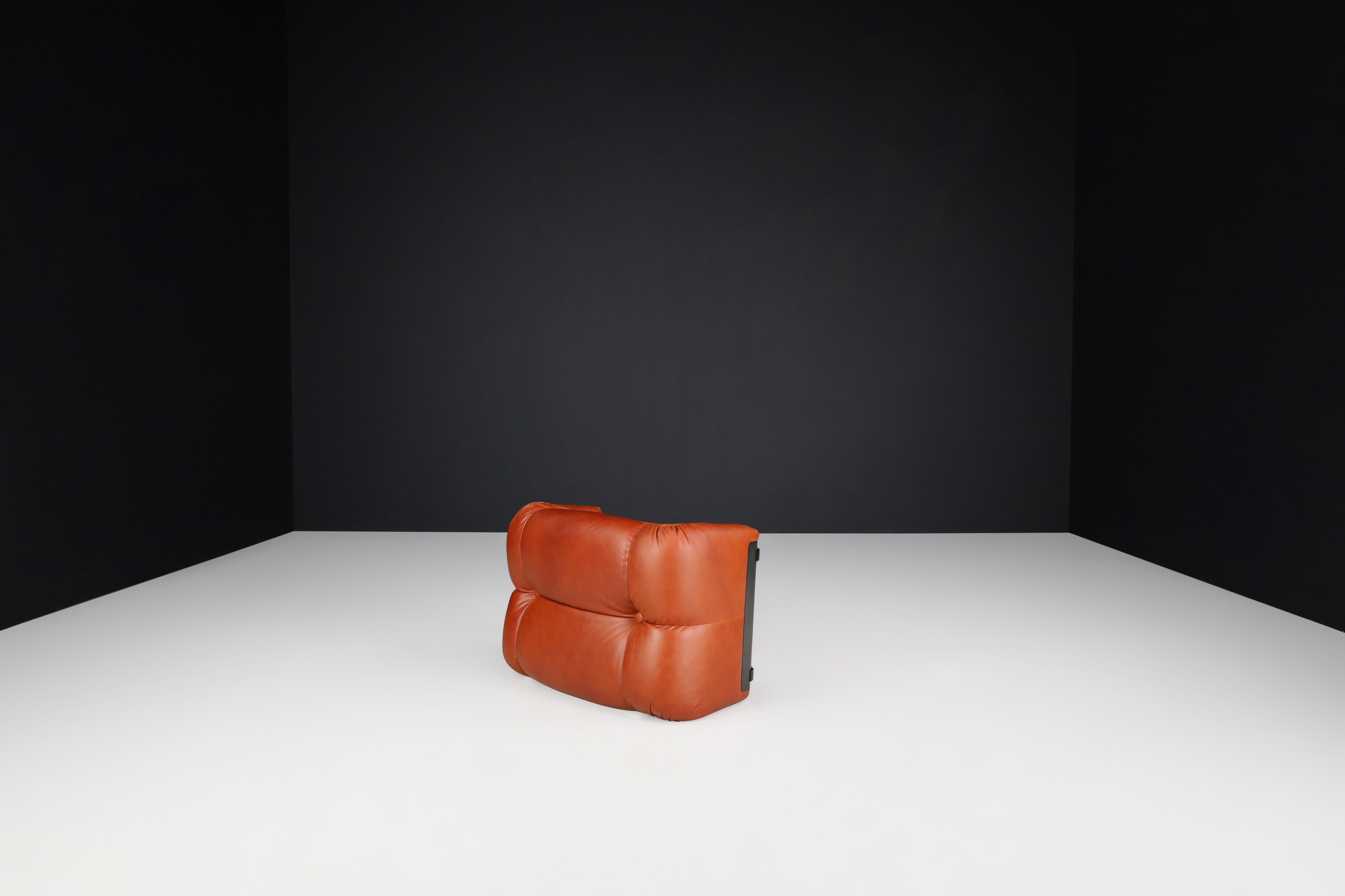 Vintage Italian Cognac Leather Lounge Chair with Ottoman, 1970s For Sale 7
