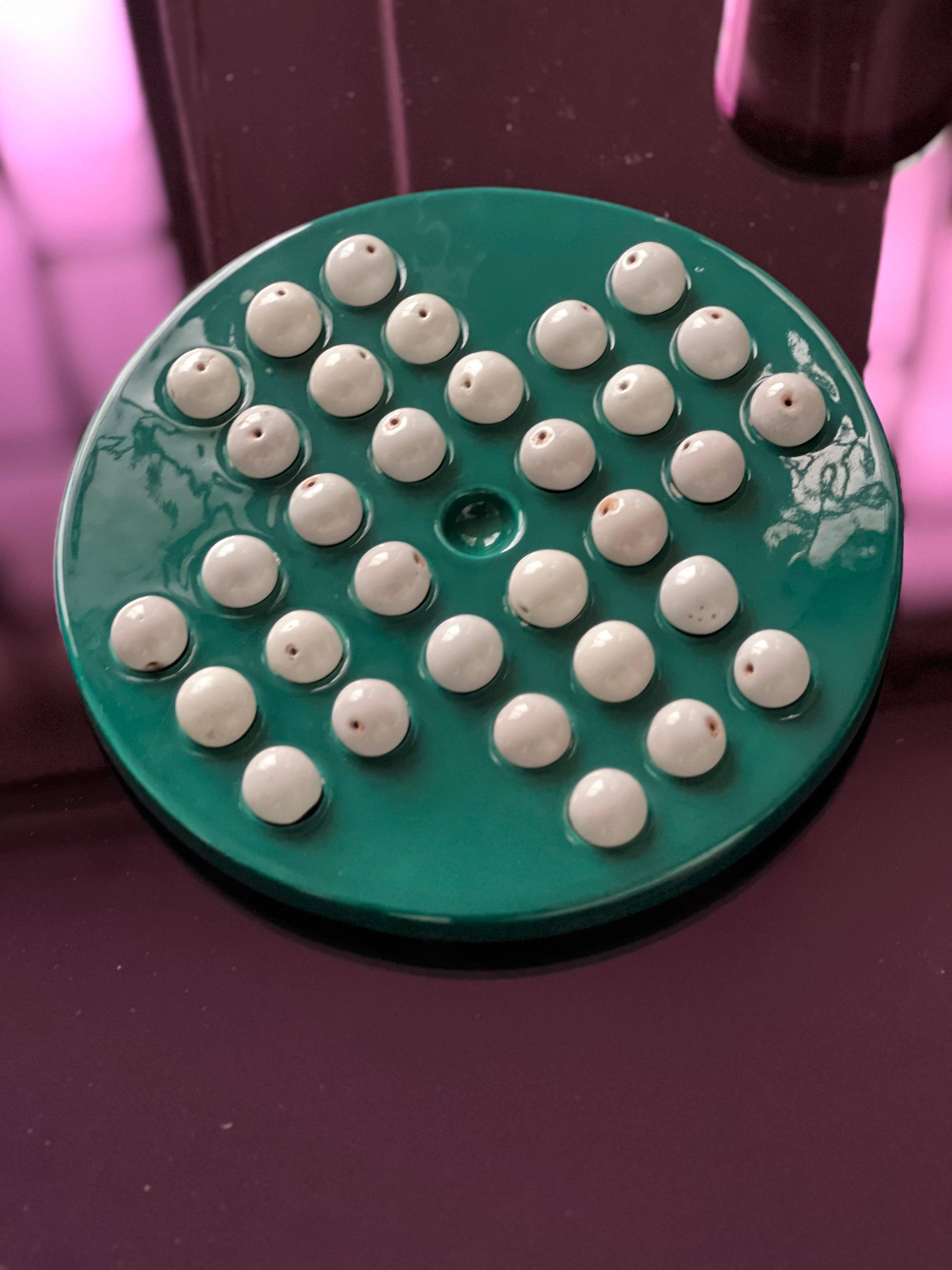 Vintage Italian Collectible Ceramic Table Game by Gabbianelli, Green and White For Sale 4