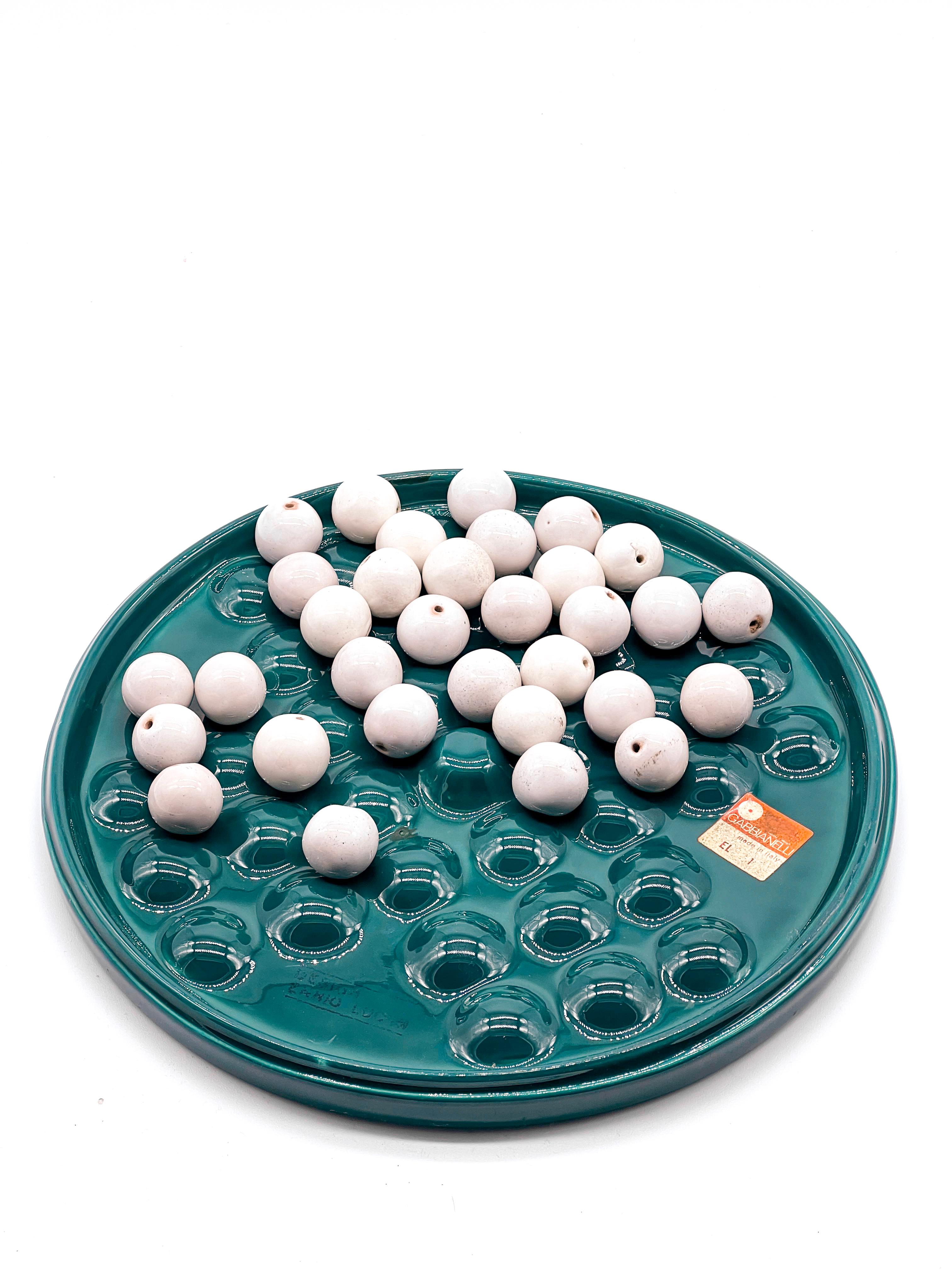 Vintage Italian Collectible Ceramic Table Game by Gabbianelli, Green and White In Good Condition For Sale In Milano, IT