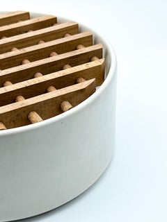 Vintage Italian Collectible Decorative Ceramic Bowl Sculpture with Wood Grille