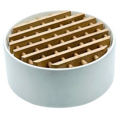 Vintage Italian Collectible Decorative Ceramic Bowl Sculpture with Wood Grille