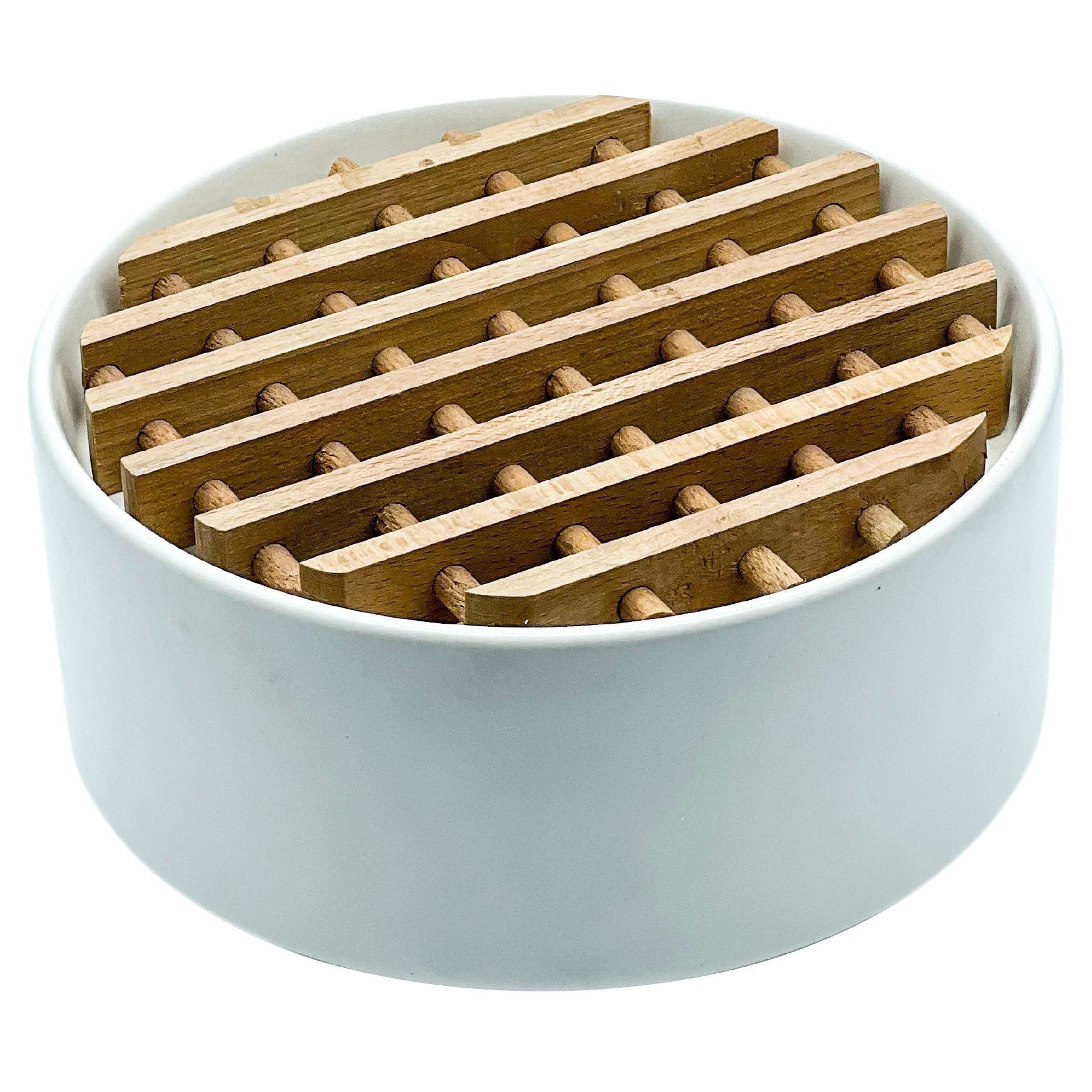 Vintage Italian Collectible Decorative Ceramic Bowl Sculpture with Wood