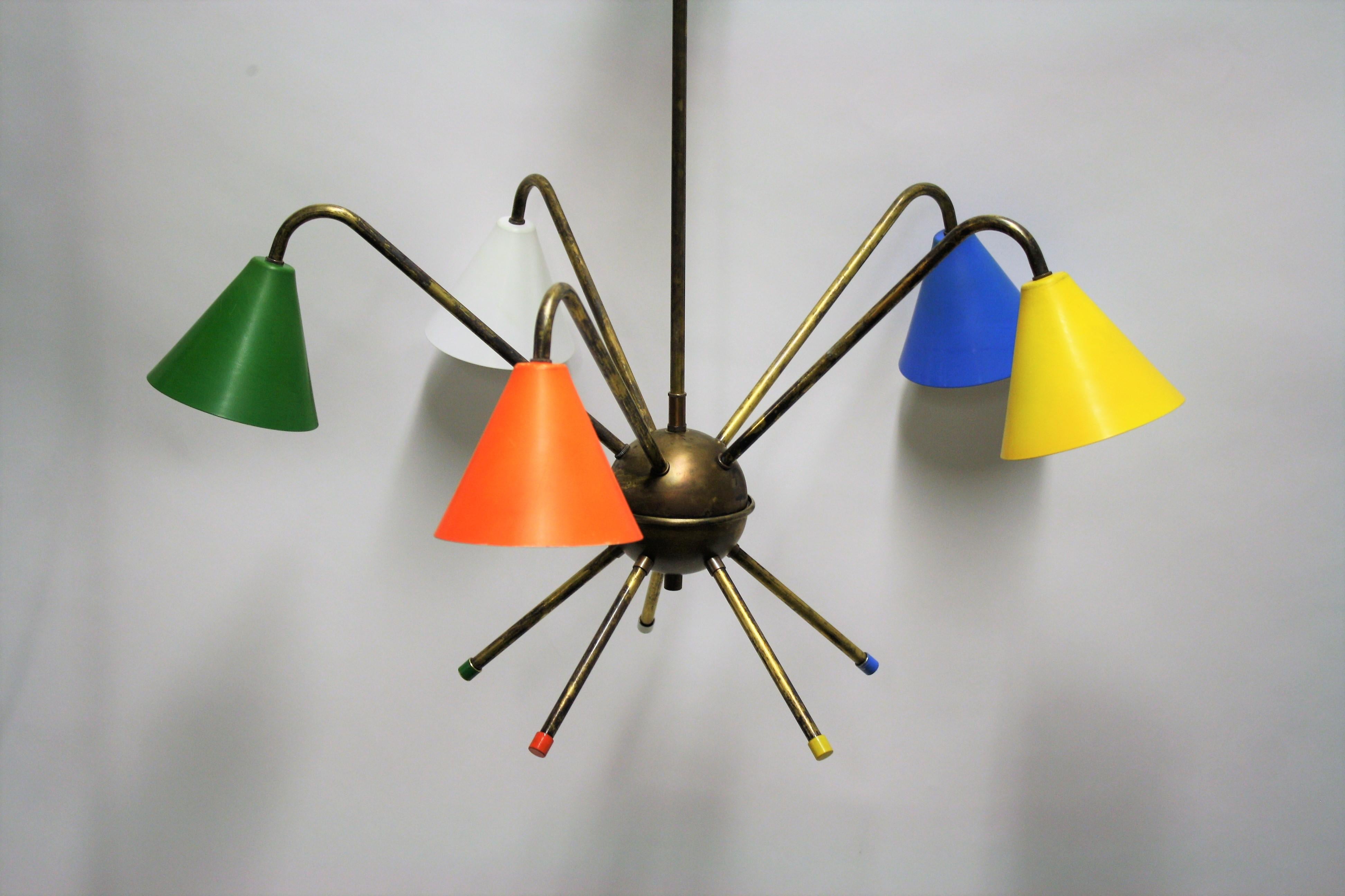 Vintage Italian Colored Chandelier, 1950s In Good Condition In HEVERLEE, BE