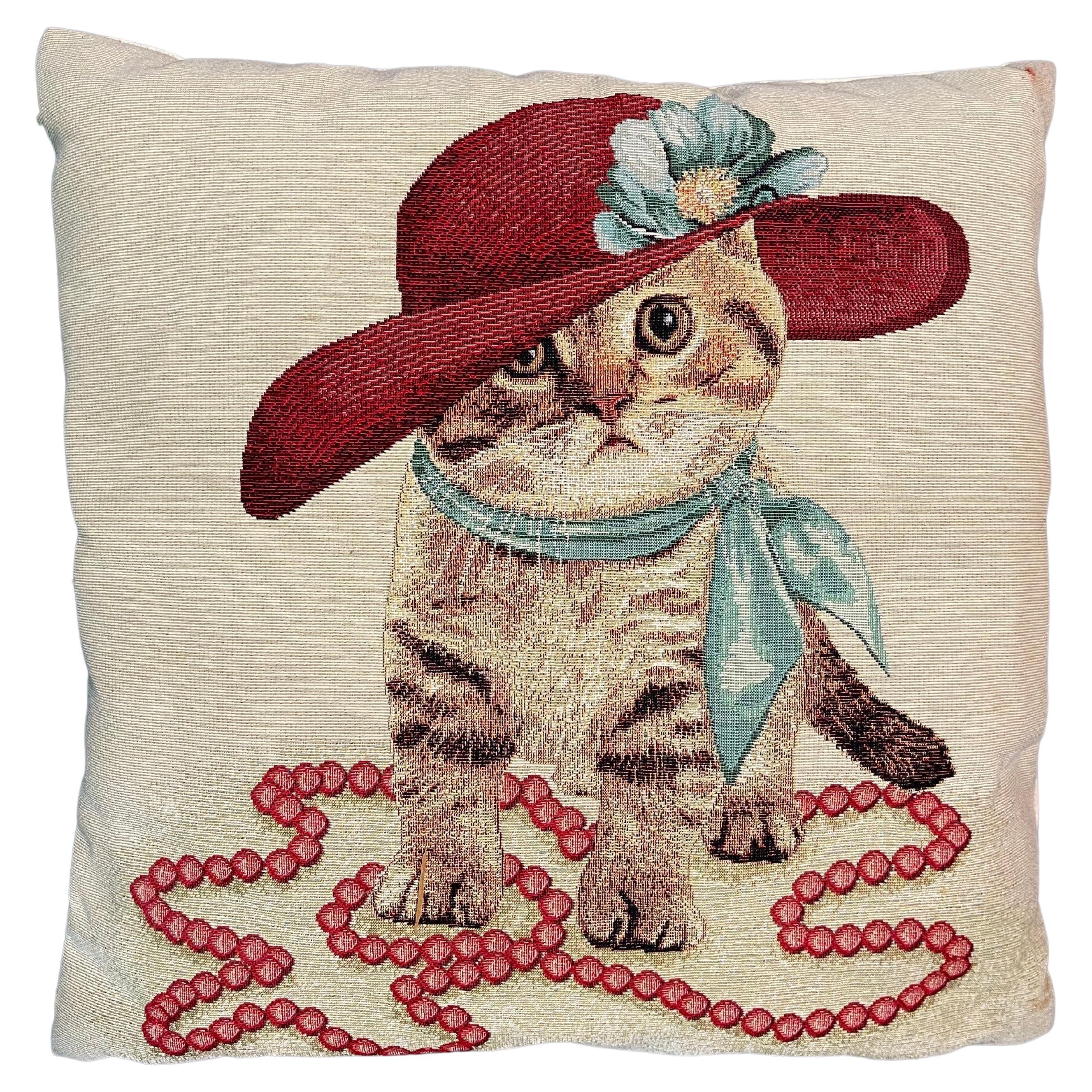 Vintage Italian Colored Pillow with a Cat